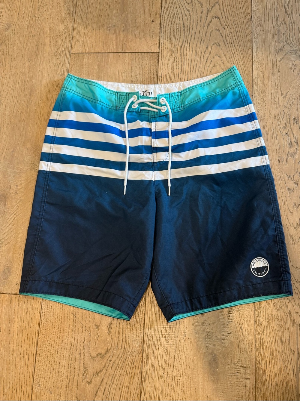 Hollister Blue Stripe Board Shorts Swim Trunks Men's Large Surf Beach